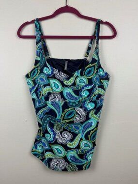 Lands' End Blue Paisley Tankini Swim Top w/ Underwire Bra Size 16